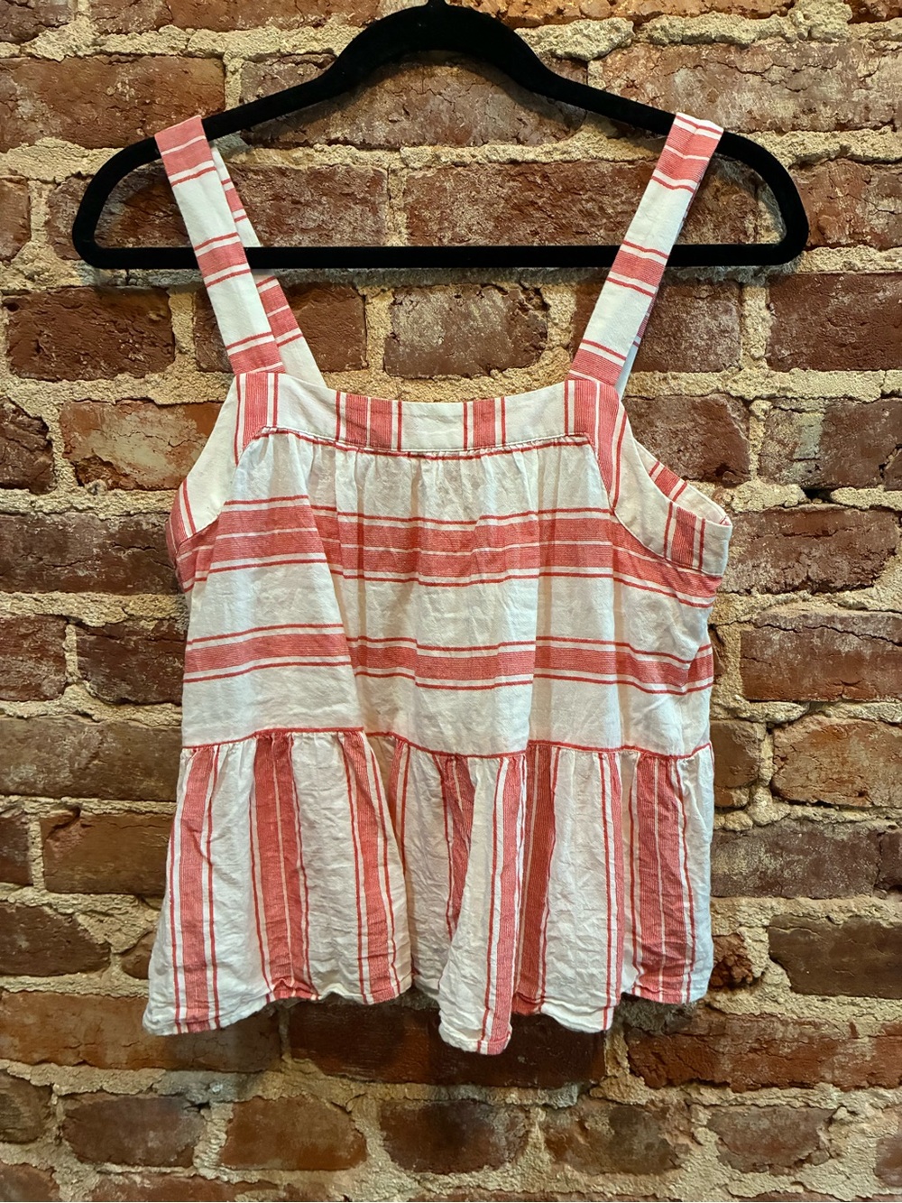 LOFT White and Coral Stripe Peplum Tank Top